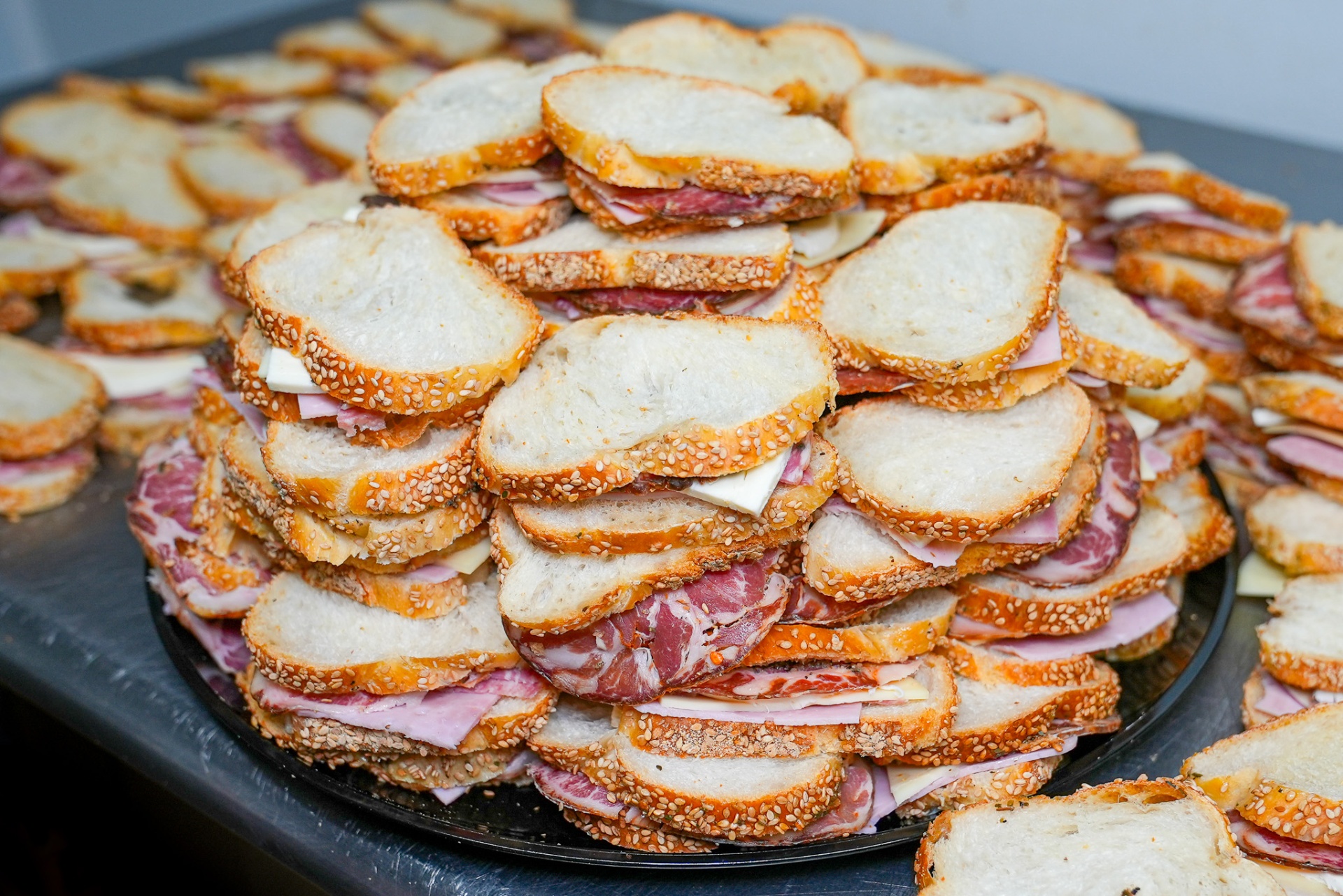 Famous tramezzini stacked on marble at Steve's Two